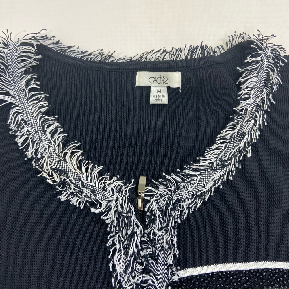 Cachet black knit fringe zip jacket cardigan. M - Picture 3 of 11